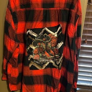 Hand designed button-down long sleeve flannel women’s size 3X